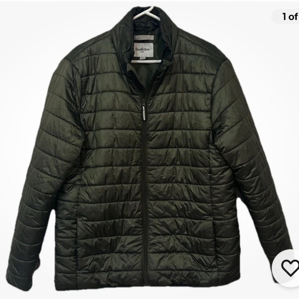 Goodfellow Quilted Puffer Jacket Size Large Olive Green winter zip up jacket men